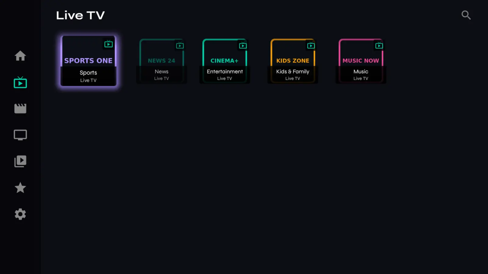 Velo Live TV grid on Android TV